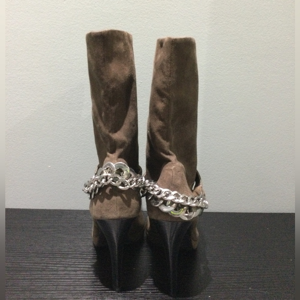 Calvin Klein Suede Brown Heeled Boots with Chain Detail - Picture 5 of 6